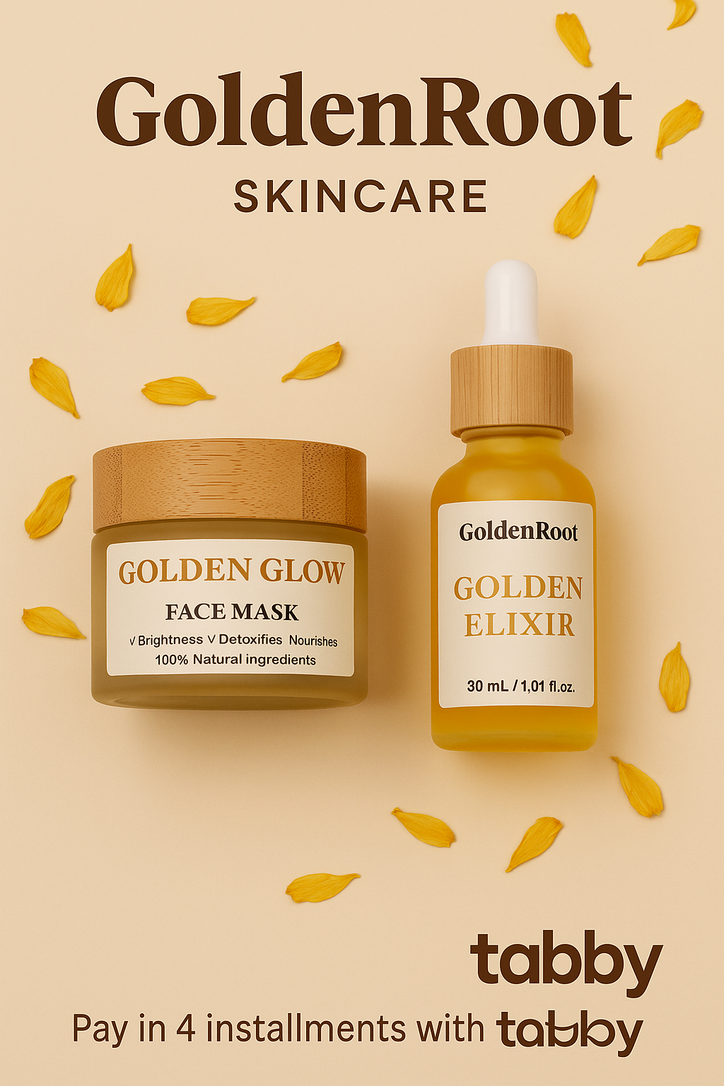 Golden Glow Face Mask+ GoldenRoot wooden brush