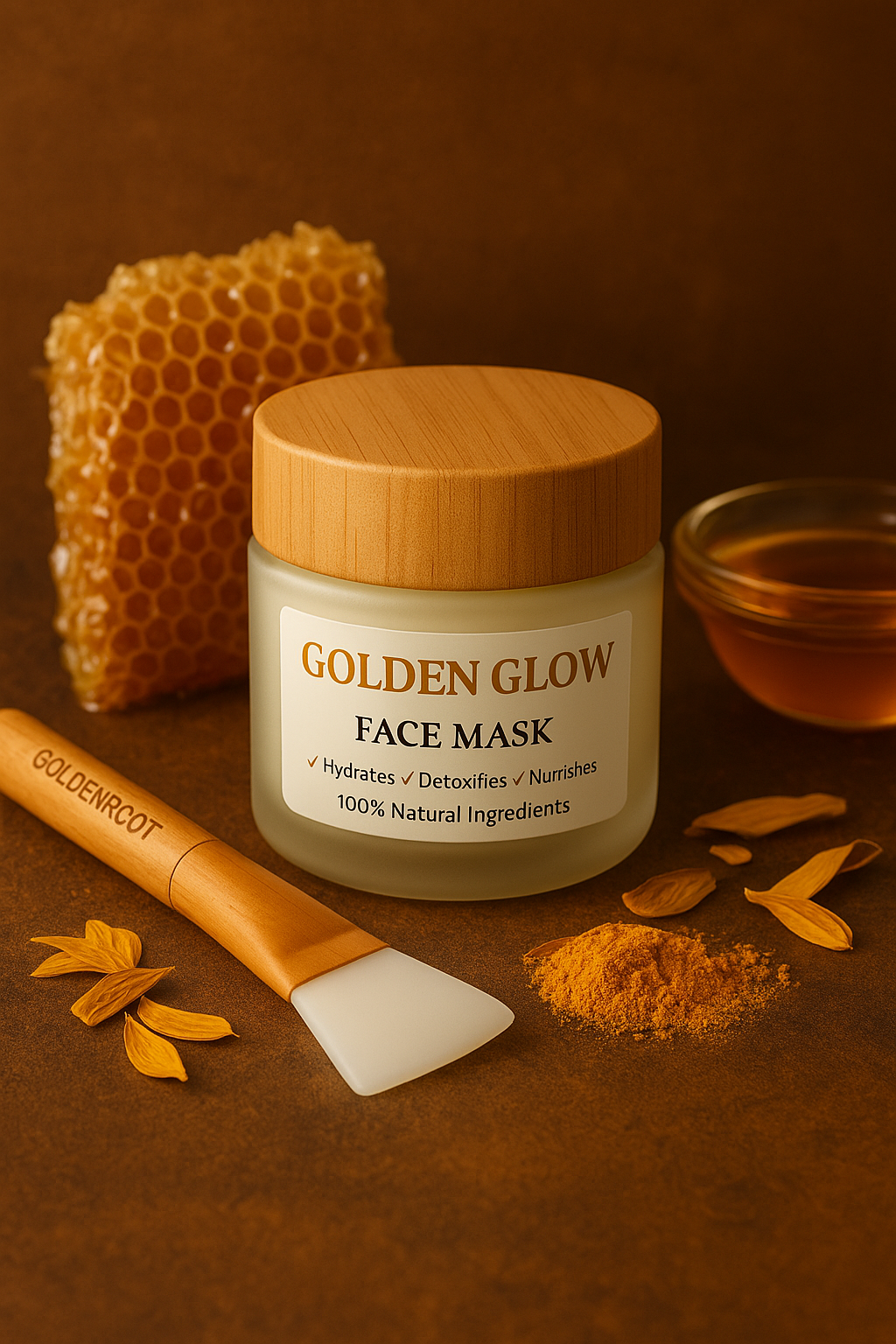 Golden Glow Face Mask+ GoldenRoot wooden brush